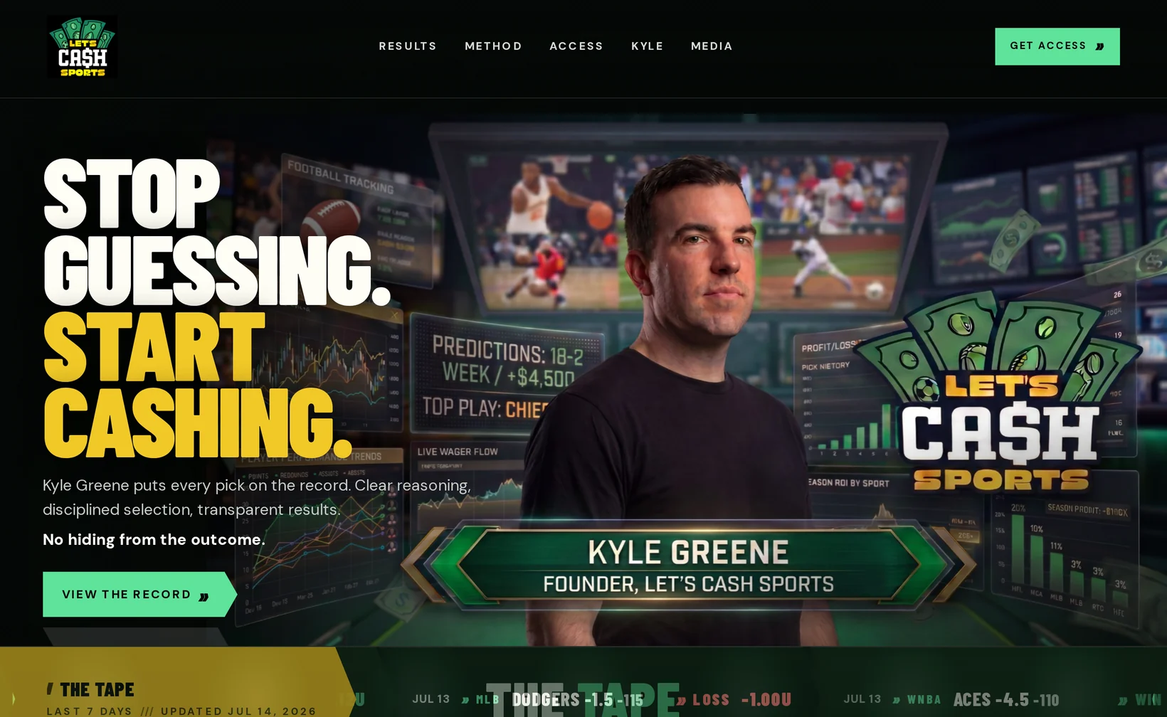 Let’s Cash Sports website: Stop Guessing. Start Cashing. hero